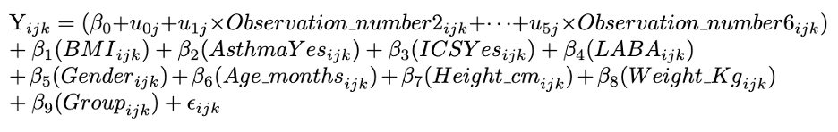 Equation 2. The final linear mixed model.