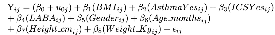 Equation 1. The initial linear mixed model.